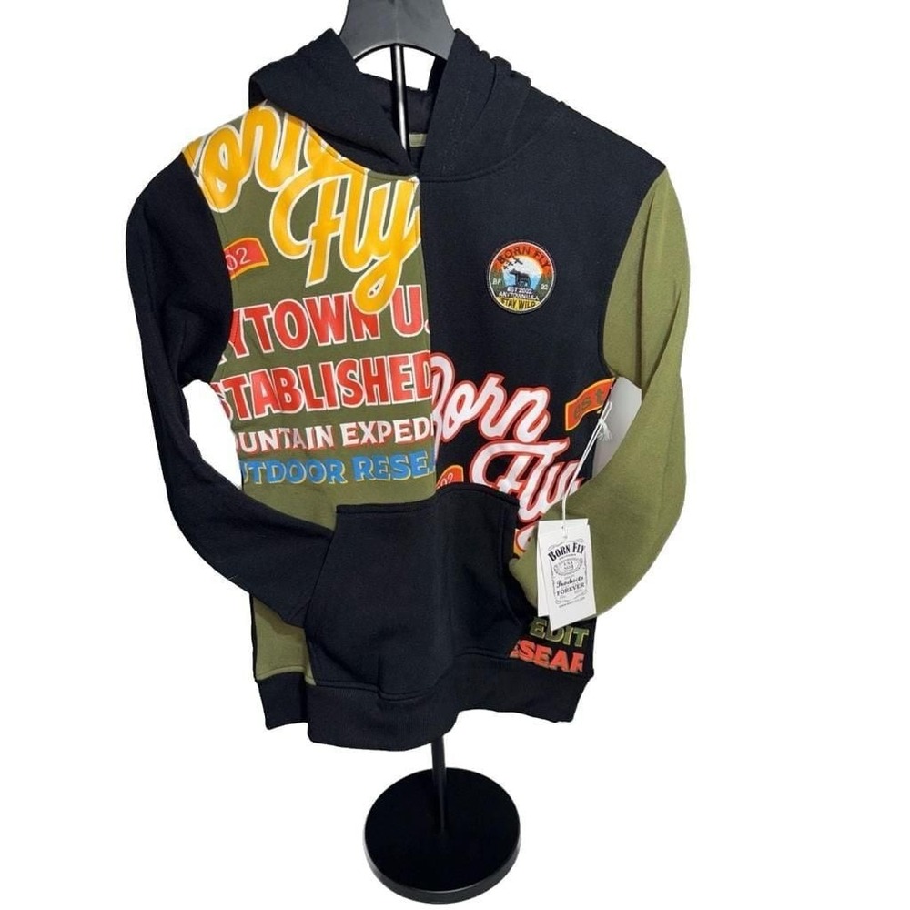 Born Fly Boys Anytown USA Stay Wild Graphic Hoodie Size M (10-12)